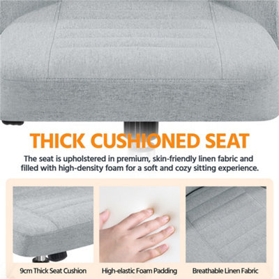 Yaheetech Armless Adjustable Desk Chair with Rolling Wheels - Light Grey / Linen Fabric