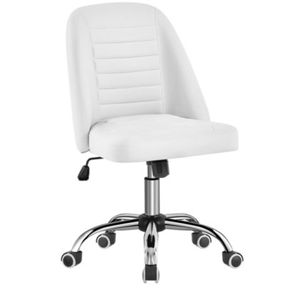 Yaheetech Armless Adjustable Desk Chair with Rolling Wheels White Faux Leather