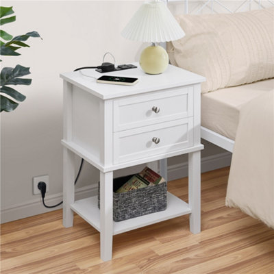 Yaheetech Bedside Table with Charging Station 2 USB Ports White