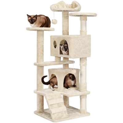 Yaheetech Beige 137cm Multilevel Cat Tree Tower with Scratching Posts and 2 Condos