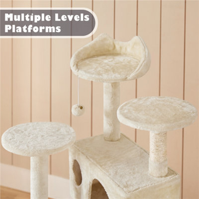 Yaheetech Beige 137cm Multilevel Cat Tree Tower with Scratching Posts and 2 Condos