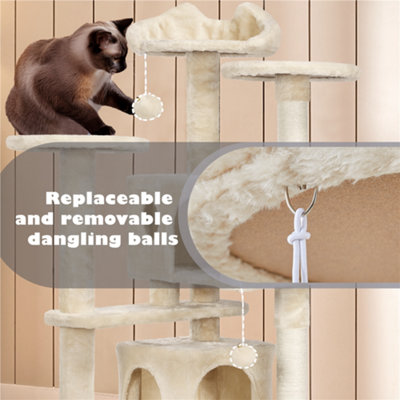 Yaheetech Beige 137cm Multilevel Cat Tree Tower with Scratching Posts and 2 Condos