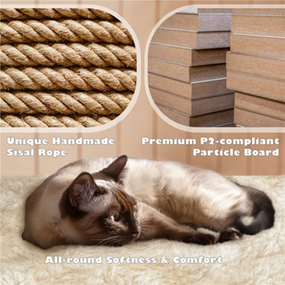 Yaheetech Beige 137cm Multilevel Cat Tree Tower with Scratching Posts and 2 Condos