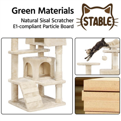 Yaheetech Beige 137cm Multilevel Cat Tree Tower with Scratching Posts and 2 Condos