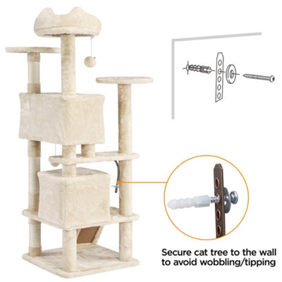 Yaheetech Beige 137cm Multilevel Cat Tree Tower with Scratching Posts and 2 Condos