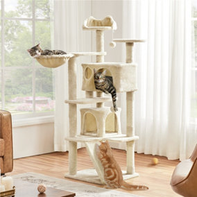 Yaheetech Beige 144.5cm Cat Tree Tower with Condos & Scratching Posts & Platforms