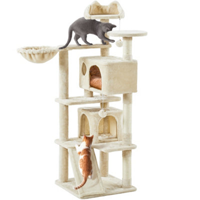 Yaheetech Beige 144.5cm Cat Tree Tower with Condos & Scratching Posts & Platforms