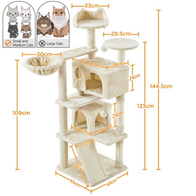 Yaheetech Beige 144.5cm Cat Tree Tower with Condos & Scratching Posts & Platforms