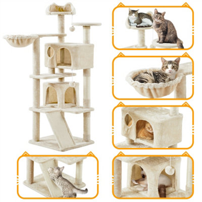 Yaheetech Beige 144.5cm Cat Tree Tower with Condos & Scratching Posts & Platforms