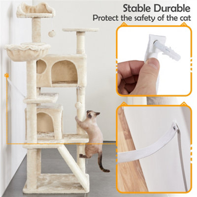 Yaheetech Beige 144.5cm Cat Tree Tower with Condos & Scratching Posts & Platforms