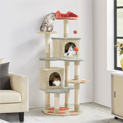Yaheetech Beige 145.5cm Multilevel Cat Tree Plush Cat Tower Medium Price Comparisons | Compare The Build