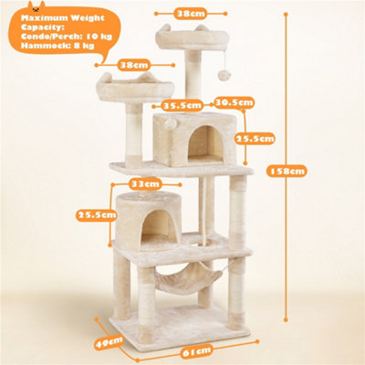 Yaheetech Beige 158cm Multi Level Cat Tree Large Cat Tower w/Condo and Hammock