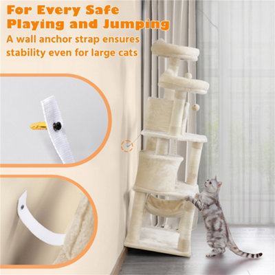 Yaheetech Beige 158cm Multi Level Cat Tree Large Cat Tower w/Condo and Hammock