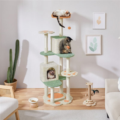 Yaheetech Beige 165cm Multilevel Cat Tree Plush Cat Tower Medium