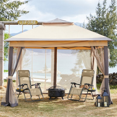 Yaheetech Beige 2pcs Outdoor Zero Gravity Chair with Cupholder/Pillow