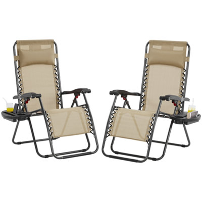 Yaheetech Beige 2pcs Outdoor Zero Gravity Chair with Cupholder/Pillow
