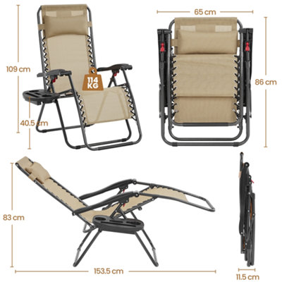 Yaheetech Beige 2pcs Outdoor Zero Gravity Chair with Cupholder/Pillow - 3