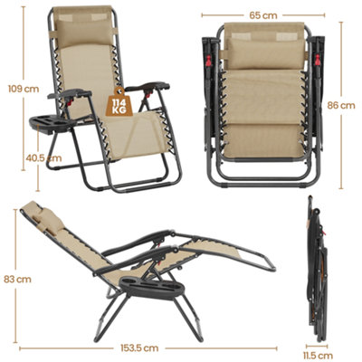 Yaheetech Beige 2pcs Outdoor Zero Gravity Chair with Cupholder/Pillow