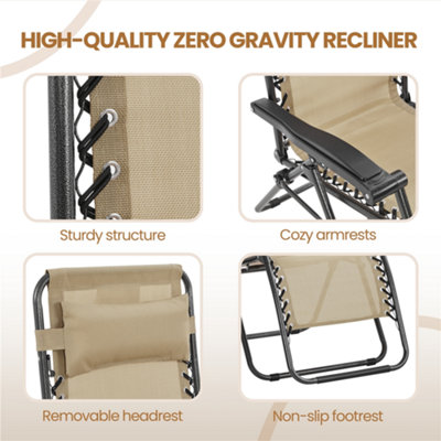 Yaheetech Beige 2pcs Outdoor Zero Gravity Chair with Cupholder/Pillow - 7