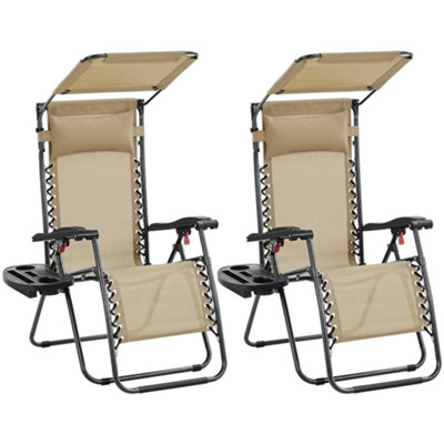 Yaheetech Beige 2pcs Outdoor Zero Gravity Chair with Sunshade/Cupholder