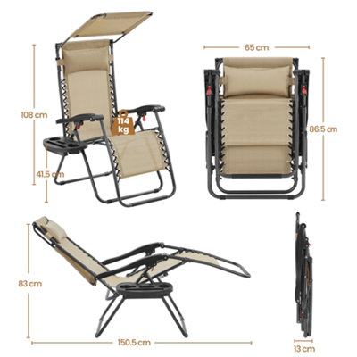Yaheetech Beige 2pcs Outdoor Zero Gravity Chair with Sunshade/Cupholder - 3