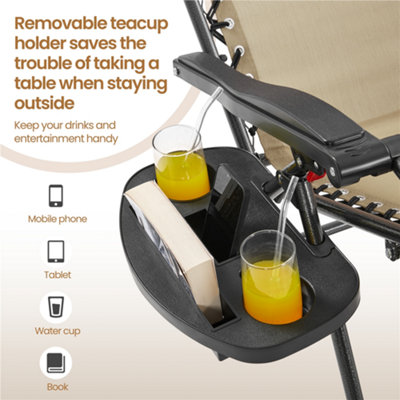 Yaheetech Beige 2pcs Outdoor Zero Gravity Chair with Sunshade/Cupholder - 6