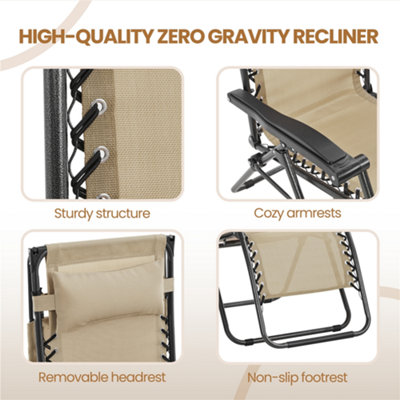 Yaheetech Beige 2pcs Outdoor Zero Gravity Chair with Sunshade/Cupholder - 7