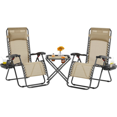 Yaheetech Beige 3pcs Outdoor Zero Gravity Chairs with Table