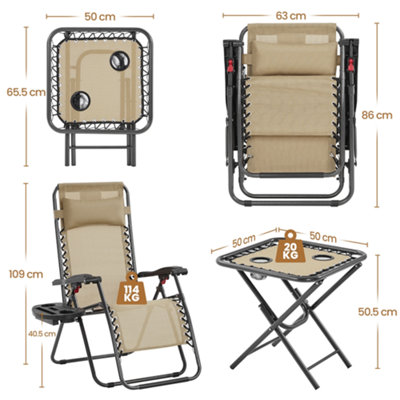 Yaheetech Beige 3pcs Outdoor Zero Gravity Chairs with Table - 3