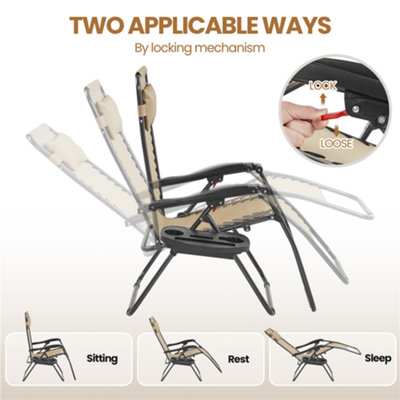 Yaheetech Beige 3pcs Outdoor Zero Gravity Chairs with Table - 4