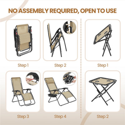 Yaheetech Beige 3pcs Outdoor Zero Gravity Chairs with Table - 9