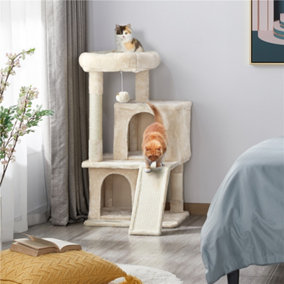 Yaheetech Beige 91cm Multilevel Cat Tree Tower with Double Condos & Perch