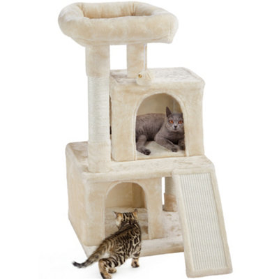 Yaheetech Beige 91cm Multilevel Cat Tree Tower with Double Condos & Perch