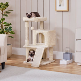 Yaheetech Beige 92cm Multilevel Cat Tree Tower with Double Condos & Perch