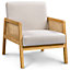 Yaheetech Beige Fabric Upholstered Accent Chair with Rattan Sides and Rubberwood Legs