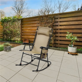 Yaheetech Beige Foldable Outdoor Lounge Chair with Headrest Pillow