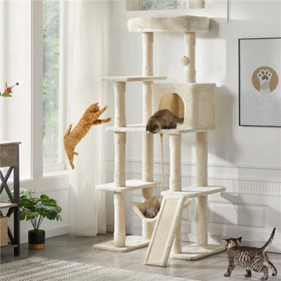 Yaheetech Beige Large Cat Tower with Hammock and Scratching Posts