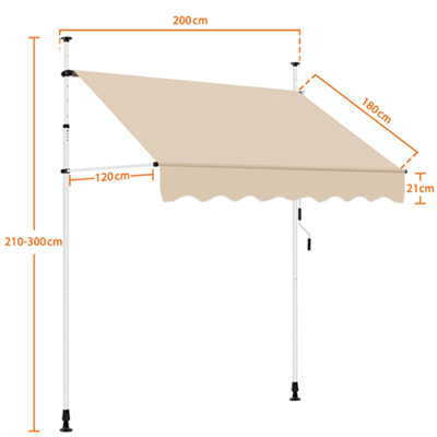 Yaheetech Beige Manual Retractable Awning with Adjustable Angle and Height 200x120 cm - 3
