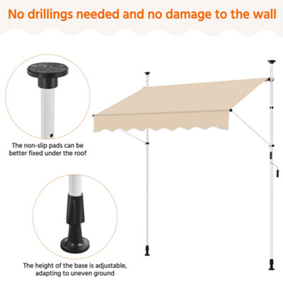 Yaheetech Beige Manual Retractable Awning with Adjustable Angle and Height 200x120 cm - 5