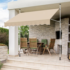 Yaheetech Beige Manual Retractable Awning with Adjustable Angle and Height 250x120 cm