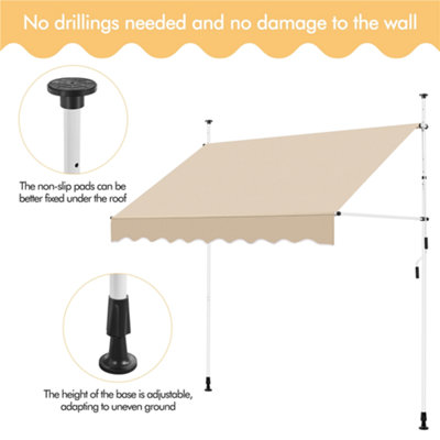 Yaheetech Beige Manual Retractable Awning with Adjustable Angle and Height 250x120 cm - 4