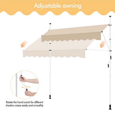Yaheetech Beige Manual Retractable Awning with Adjustable Angle and Height 250x120 cm - 6