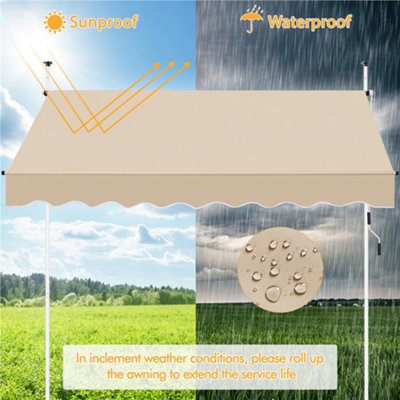 Yaheetech Beige Manual Retractable Awning with Adjustable Angle and Height 250x120 cm - 8