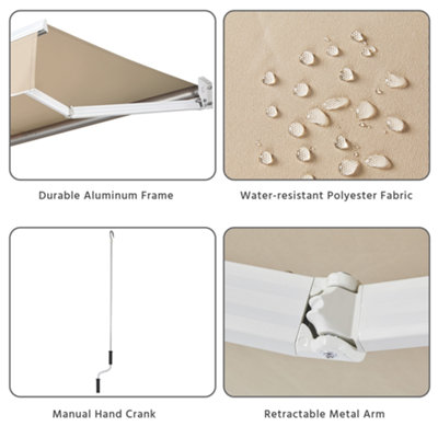 Yaheetech Beige Manual Retractable Awning with Adjustable Angle and Height 250x200 cm