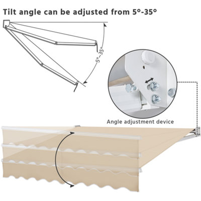 Yaheetech Beige Manual Retractable Awning with Adjustable Angle and Height 250x200 cm - 3