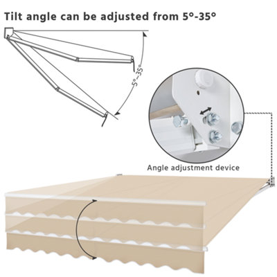 Yaheetech Beige Manual Retractable Awning with Adjustable Angle and Height 300x250 cm