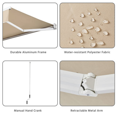 Yaheetech Beige Manual Retractable Awning with Adjustable Angle and Height 300x250 cm - 3