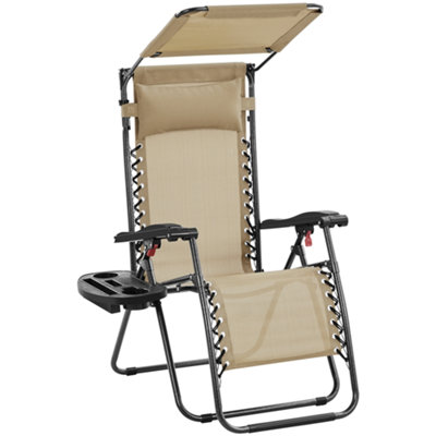 Yaheetech Beige Outdoor Foldable Zero Gravity Chair with Sunshade