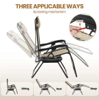 Yaheetech Beige Outdoor Foldable Zero Gravity Chair with Sunshade - 4