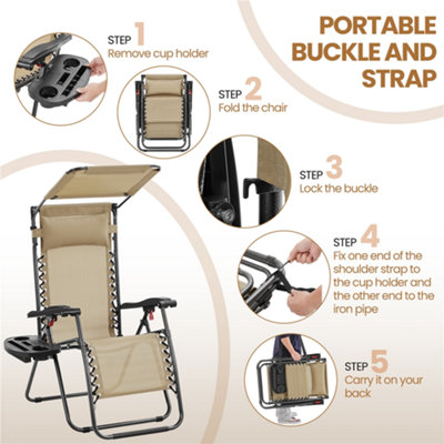 Yaheetech Beige Outdoor Foldable Zero Gravity Chair with Sunshade - 5